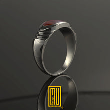 Masonic Ring For Slim Fingers with Carnelian Gemstone - Handmade Mason Jewelry
