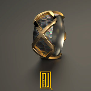 Ring With Five Golden X - Handmade Jewelry