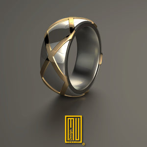 Ring With Five X - With Wheel Effect -  Handmade Jewelry, Fidget Ring