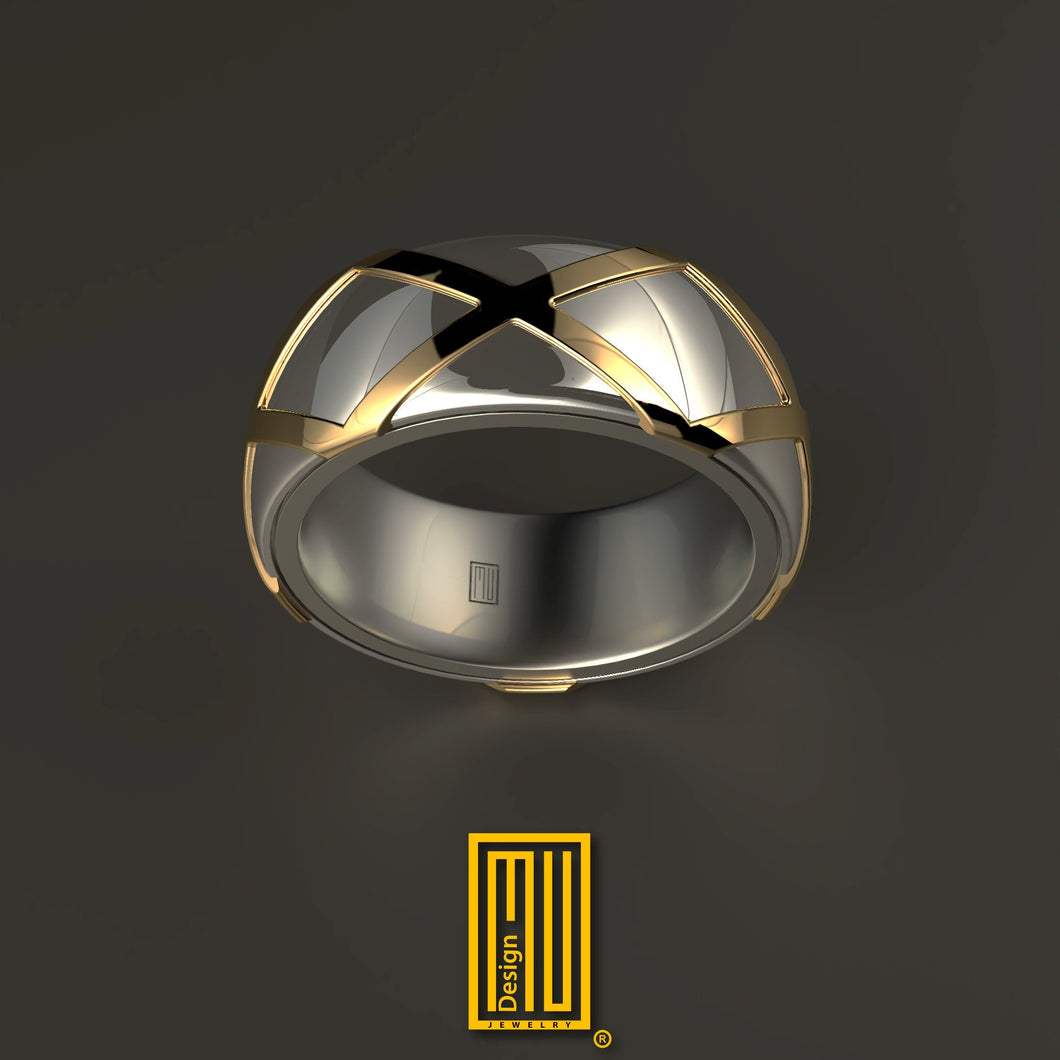 Ring With Five X - With Wheel Effect -  Handmade Jewelry, Fidget Ring