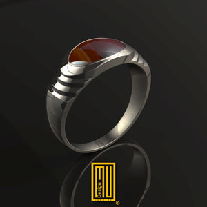 Masonic Ring For Slim Fingers with Carnelian Gemstone - Handmade Mason Jewelry