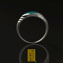 Masonic Ring For Slim Fingers with Turquoise Gemstone -  Freemason Signet Ring, Handmade Unisex Jewelry - Esoteric & Mystic Gift