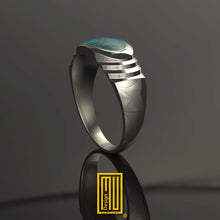 Masonic Ring For Slim Fingers with Turquoise Gemstone -  Freemason Signet Ring, Handmade Unisex Jewelry - Esoteric & Mystic Gift