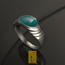 Masonic Ring For Slim Fingers with Turquoise Gemstone -  Freemason Signet Ring, Handmade Unisex Jewelry - Esoteric & Mystic Gift