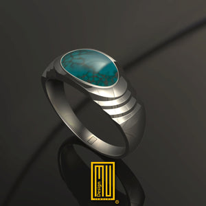Masonic Ring For Slim Fingers with Turquoise Gemstone -  Freemason Signet Ring, Handmade Unisex Jewelry - Esoteric & Mystic Gift