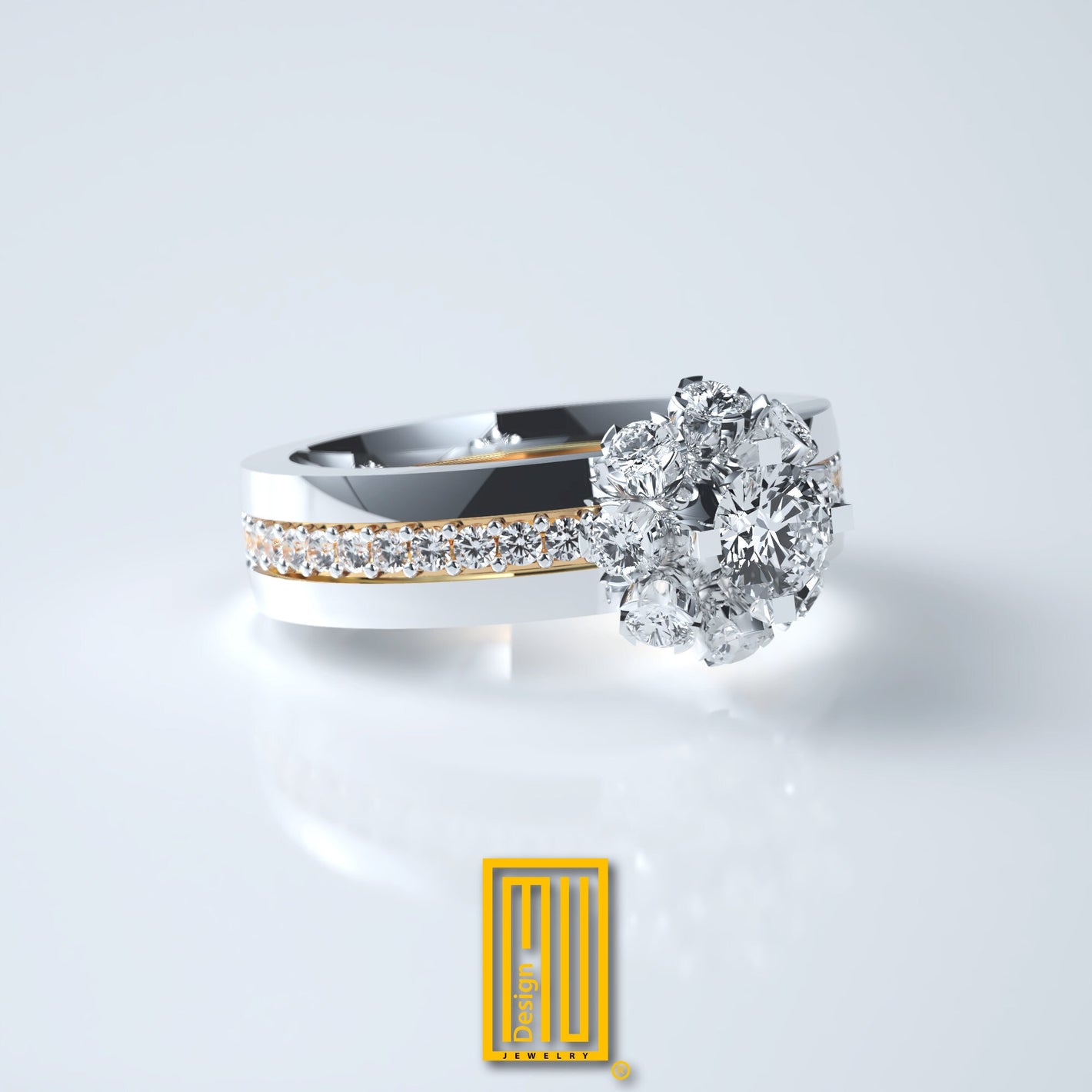 Golden Wedding Ring with 53 Diamonds