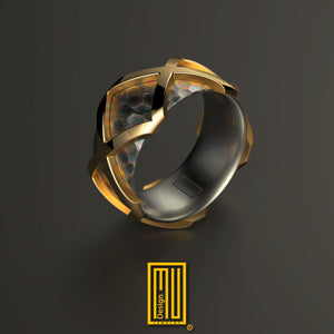 Ring With Five Golden X - Handmade Jewelry