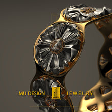 Ring With Five Flowers  14k Gold with Diamonds Handmade Female Jewelry