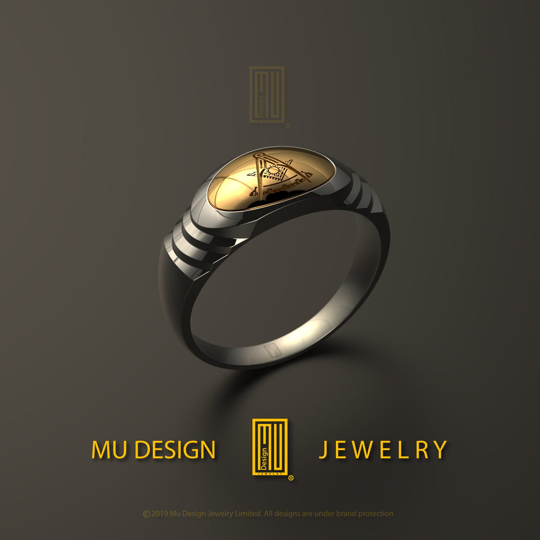 Past Master Ring with 3 Stairs Symbol for Slim Fingers - Freemason Signet Jewelry - Esoteric & Mystic Gift
