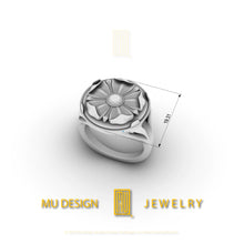 Flower Ring Solid 14k White and Rose Gold with Diamond Handmade Unique Esoteric Jewelry