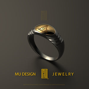 Past Master Ring with 3 Stairs Symbol for Slim Fingers - Freemason Signet Jewelry - Esoteric & Mystic Gift