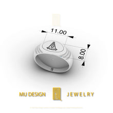 Past Master Ring with 3 Stairs Symbol for Slim Fingers - Freemason Signet Jewelry - Esoteric & Mystic Gift