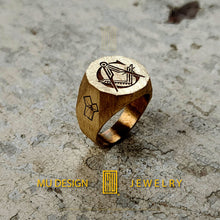 Minimalist Masonic Brass Ring, Handmade Antique Surface Effect