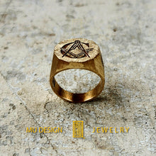 Minimalist Masonic Brass Ring, Handmade Antique Surface Effect