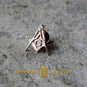 Master Degree Lapel Pin with G -14k gold or silver Handmade Men's Jewelry, Masonic Design and Unique Gift