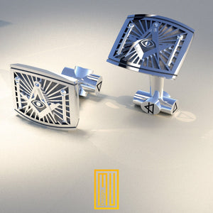 Masonic Cufflinks Sterling Silver With All Seeing Eye - Freemason Jewelry, Handmade Design, Personalized Cufflinks