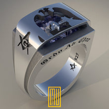 AASR 32nd Degree Masonic Ring with Amethyst Gemstone -  Handmade Men's Jewelry, Unique Diamond Ring, Statement Ring
