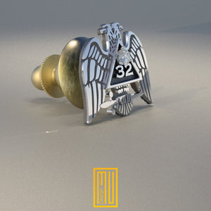 Scottish Rite 32nd Degree Lapel Pin with Cubic Zirconia - 925k Sterling Silver, Custom Design, Personalized Gift