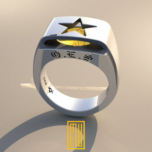 Ring with Amber Gemstone with Square and Compasses