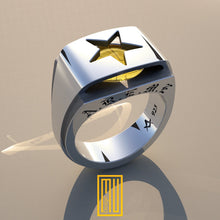 OES Order of Eastern Star Ring with Amber Gemstone - Freemason Signet Ring, Handmade Men's Jewelry - Esoteric & Mystic Gift