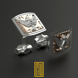 Scottish Rite 32 Degree Cufflinks Gold 925K Sterling Silver with Diamonds - Handmade Jewelry, Unique Gift