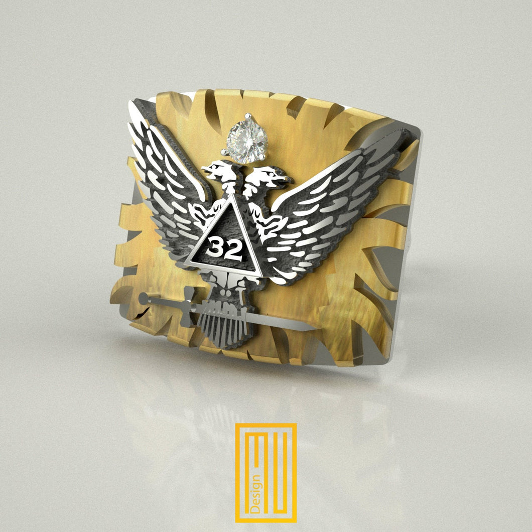 Scottish Rite 32nd Degree Lapel Pin Bronze and 925k Silver with Cubic Zirconia -Handmade Jewelry, Masonic Design and Mystic Gift