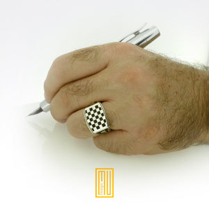 Masonic Tile Ring 925k Sterling Silver - Handmade Men's Jewelry, Masonic Ring, Unique Design
