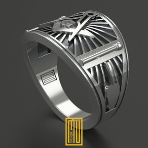 Band Style Masonic Ring Silver and Gold Tools - Freemason Signet Ring, Hammared Jewelry - Esoteric & Mystic Gift