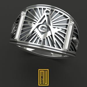 Band Style Masonic Ring Silver and Gold Tools - Freemason Signet Ring, Hammared Jewelry - Esoteric & Mystic Gift