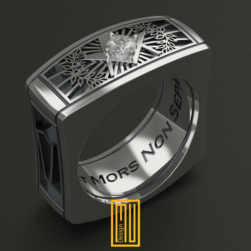 Masonic Ring Square Style with Zirconia - 925k Sterling Silver - Handmade Men's Jewelry