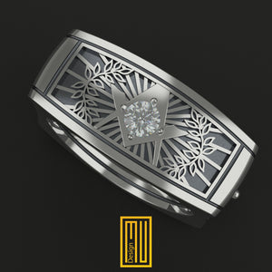 Masonic Ring Square Style with Zirconia - 925k Sterling Silver - Handmade Men's Jewelry