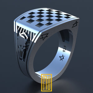 Masonic Ring 925k Sterling Silver Forget Me Not Flower With Enamel - Handmade Men's Jewelry, Freemason Ring, Unique Gift