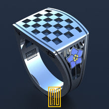 Masonic Ring 925k Sterling Silver Forget Me Not Flower With Enamel - Handmade Men's Jewelry, Freemason Ring, Unique Gift