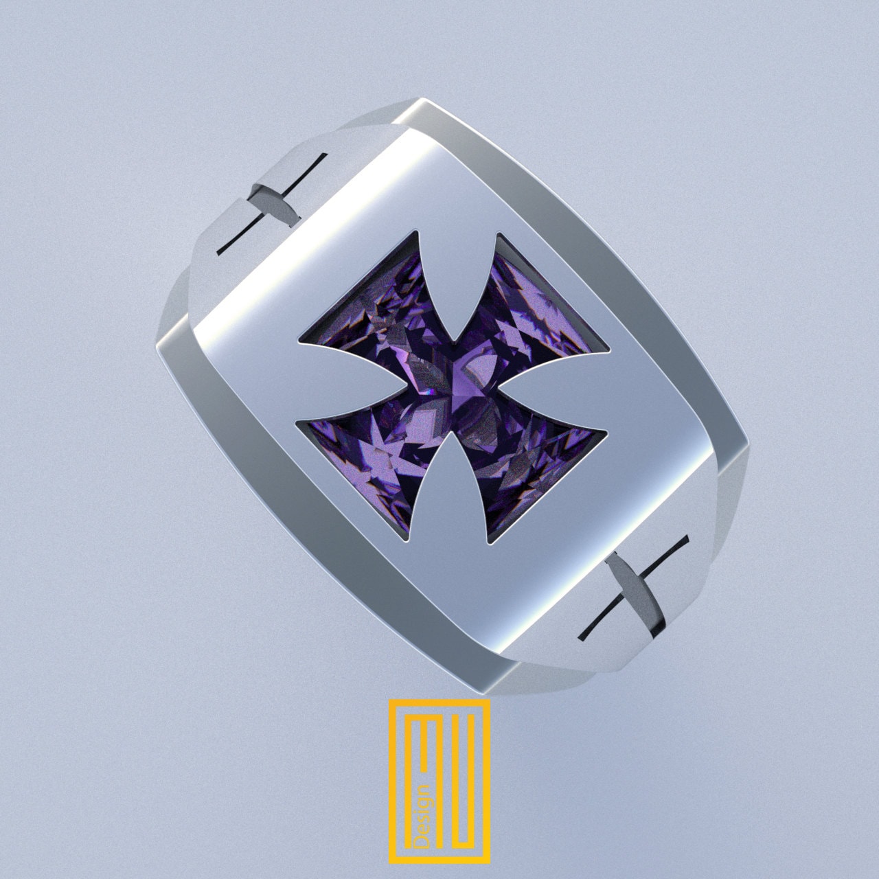 Knights Templar Ring with Amethyst Gemstone