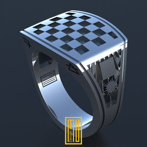 Masonic Tile Ring 925k Sterling Silver - Handmade Men's Jewelry, Masonic Ring, Unique Design