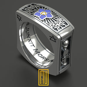 Square Design Masonic Ring With Forget Me Not