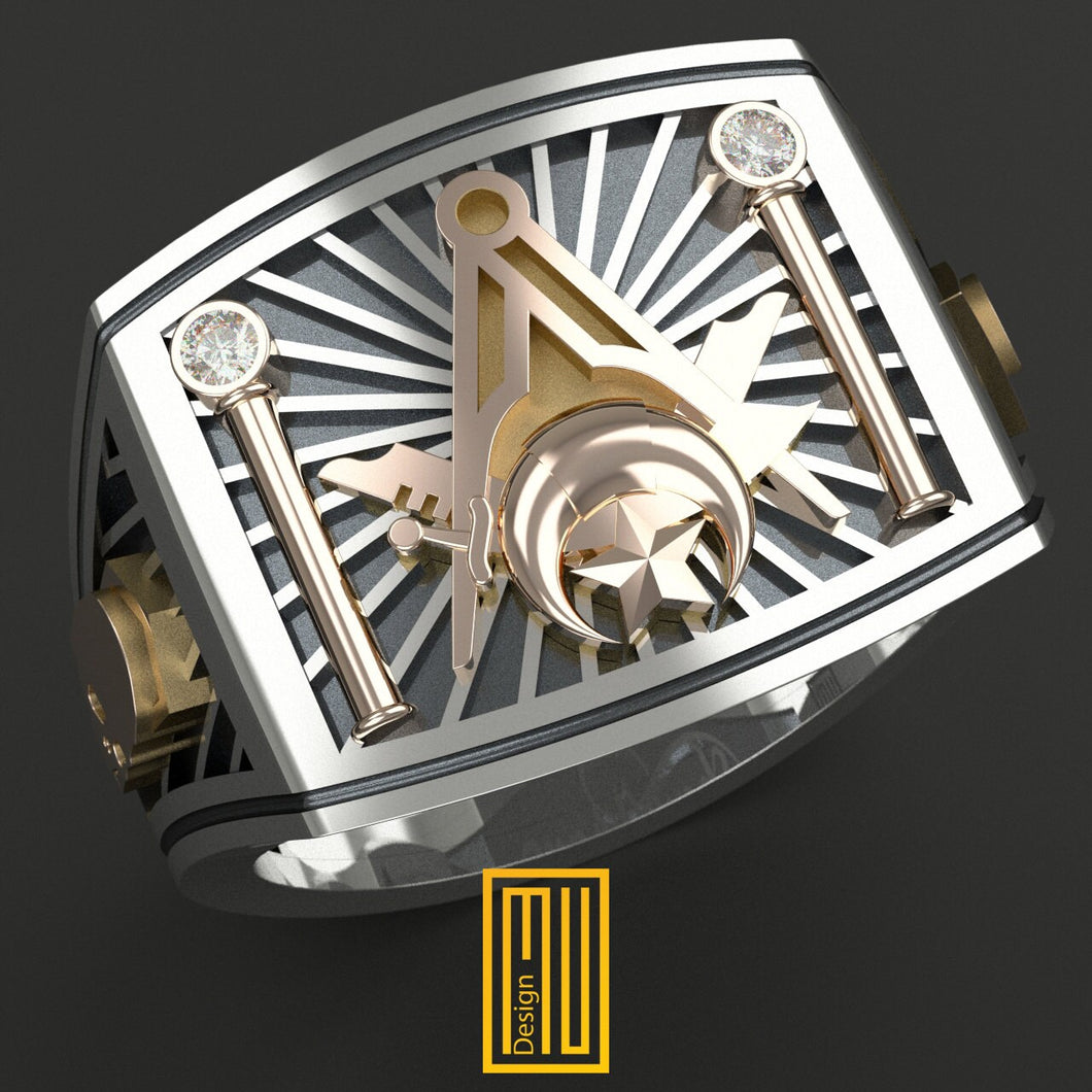 Masonic Ring for Shriners, 925k Sterling Silver with Rose Gold Option, Handmade Jewelry, Custom Design, Personalized Gift