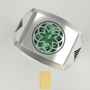 Oriental  Design Ring with Cubic Zirconia Emerald