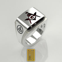 Masonic Ring for York Rite with Special cut Zirconia Ruby, 925k Sterling Silver - Freemason Signet Ring - Handmade Men's Jewelry