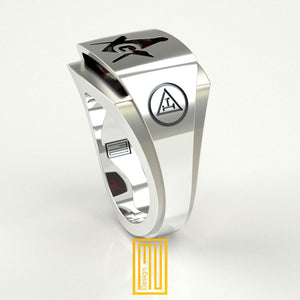 Masonic Ring for York Rite with Special cut Zirconia Ruby, 925k Sterling Silver - Freemason Signet Ring - Handmade Men's Jewelry