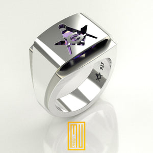 Masonic Ring  with Amethyst Gemstone