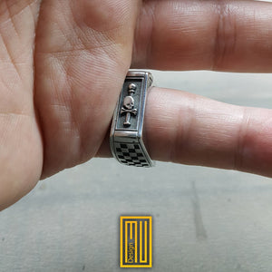 Square Design Masonic Ring With Forget Me Not