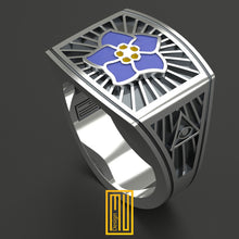 Masonic Forget Me Not Ring, 925k Sterling Silver With Enamel - Handmade Freemason Ring