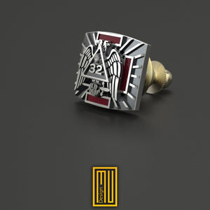 AASR 32nd Degree Lapel Pin Real Diamond and Enamel - Handmade Jewelry, Masonic Design, Esoteric Gift
