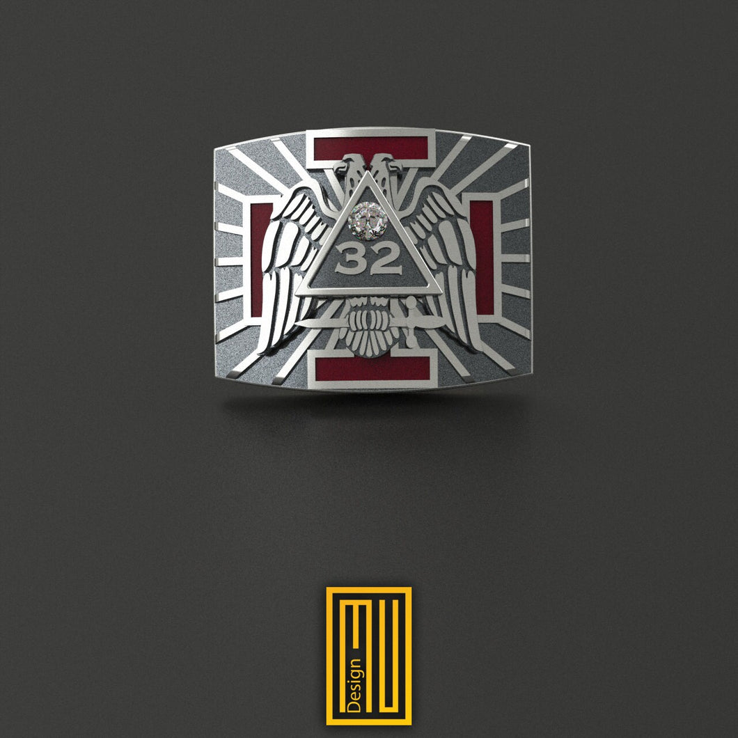 AASR 32nd Degree Lapel Pin Real Diamond and Enamel - Handmade Jewelry, Masonic Design, Esoteric Gift