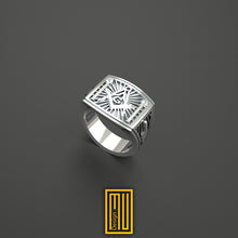 Masonic Ring 925k Sterling Silver with 2x Cubic Zirconia - Freemason Signet Ring, Handmade Men's Jewelry - Esoteric & Mystic Gift