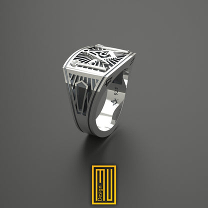 Ring with Square and Compasses With “G" and Zirconia