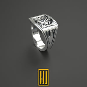 Ring with Square and Compasses With “G" and Zirconia