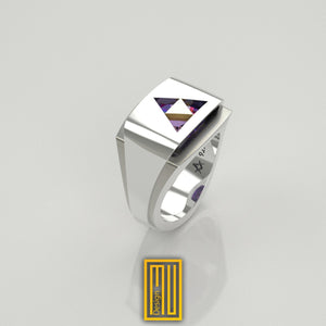 Triangle Ring 925k Sterling Silver body with Amethyst Gemstone and 14k Rose Gold