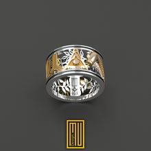 Masonic Band Style Past Master Ring, 14k Rose Gold and 925k Sterling Silver - Handmade Men's Jewelry